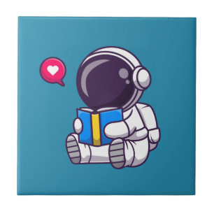Astronaut läser söta barn i bok kakelplatta