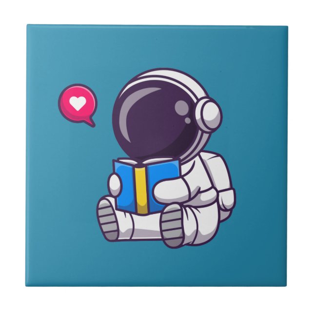 Astronaut läser söta barn i bok kakelplatta (Framsidan)