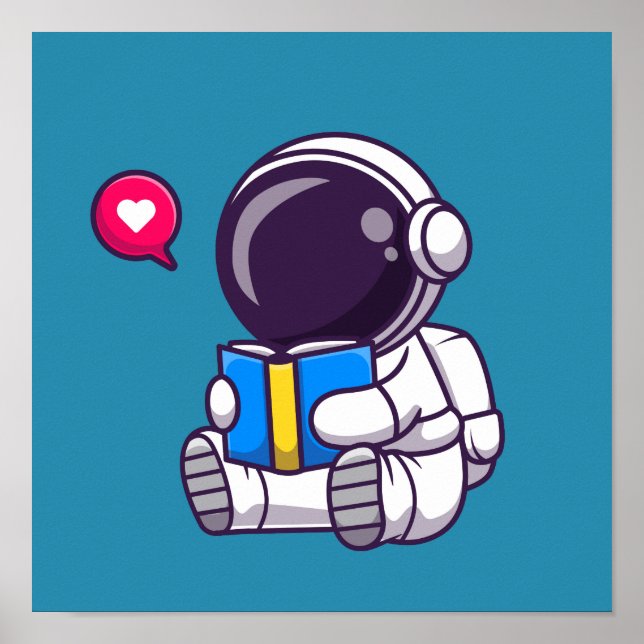 Astronaut läser söta barn i bok poster (Framsidan)