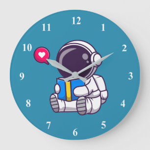 Astronaut läser söta barn i bok stor klocka