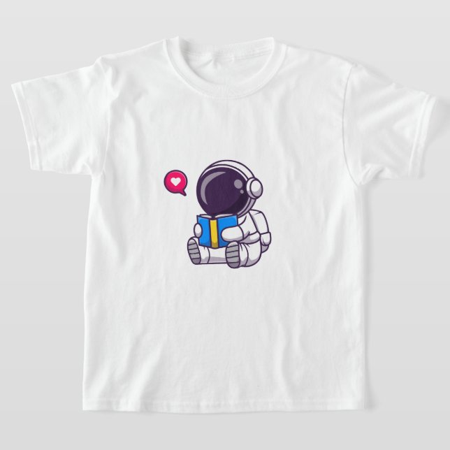 Astronaut läser söta barn i bok t shirt (Laydown)