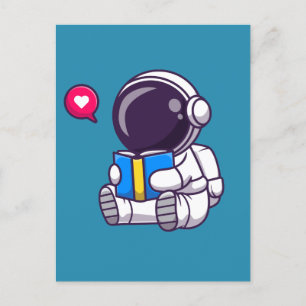 Astronaut läser söta barn i bok vykort