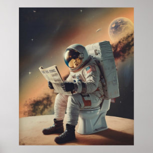 Astronaut läser tidningen poster