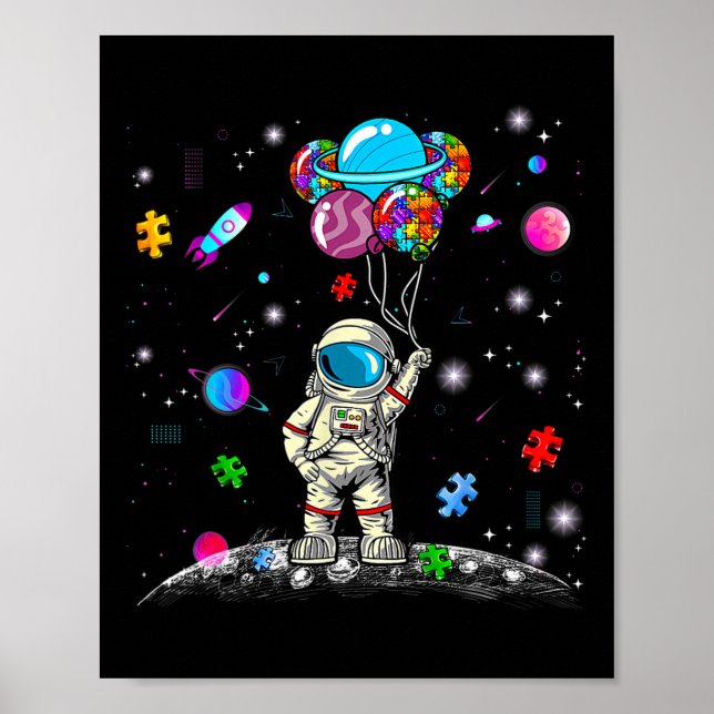 Astronaut Lloon Pussel Rymd Autism Medvetenhet För Poster (Framsidan)
