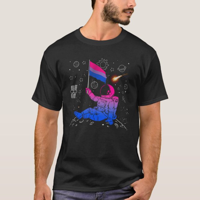 Astronaut Måne Bisexual Flagga Space LGBTQ Gay pri T Shirt (Framsida)