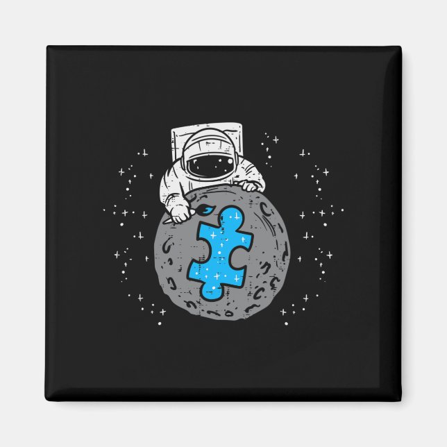 Astronaut Måne Blue Puzzle Biet Autism Awareness Magnet (Framsidan)