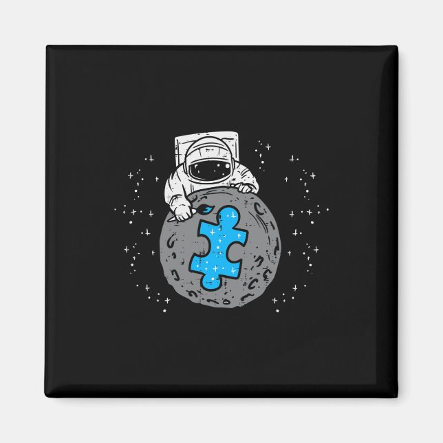 Astronaut Måne Blue Puzzle Biet Autism Awareness Magnet (Framsidan)