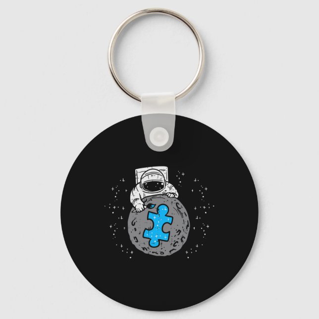 Astronaut Måne Blue Puzzle Biet Autism Awareness Nyckelring (Framsida)