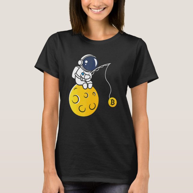 Astronaut Måne Fiske BTC Crypto Kryptovaluta B T Shirt (Framsida)