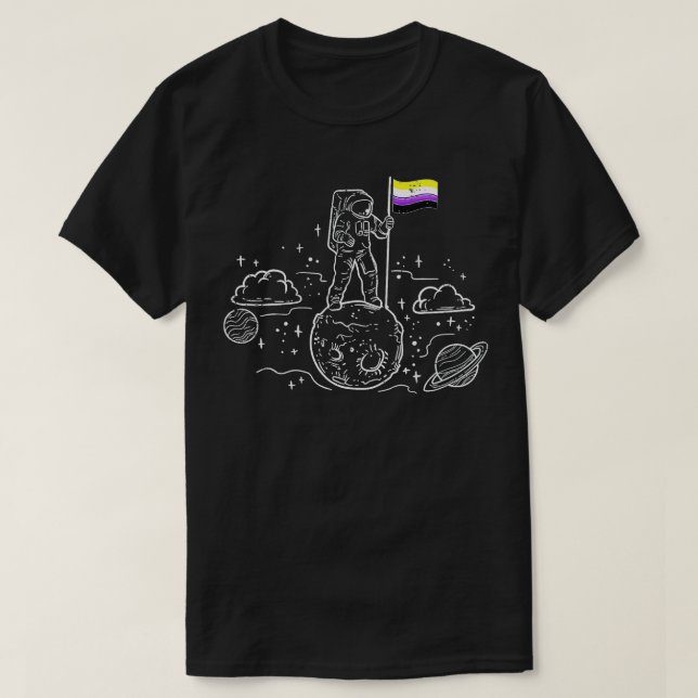 Astronaut Måne NonBinary Flagga Space LGBTQ Gender T Shirt (Design framsida)