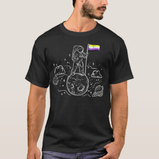 Astronaut Måne NonBinary Flagga Space LGBTQ Gender T Shirt