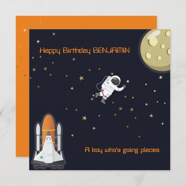 Astronaut Måne Rocket Kids Solar Roligt Platt Kort (Fram/baksida)