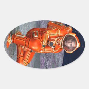 Astronaut Mars Explorer Alien Planet Rymd Konst Ovalt Klistermärke