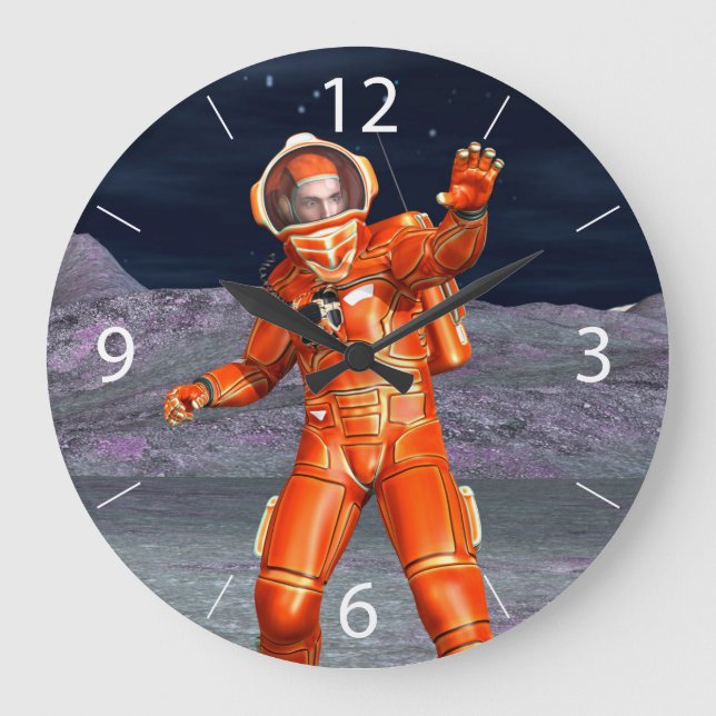 Astronaut Mars Explorer Alien Planet Rymd Konst Stor Klocka (Framsida)