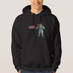 Astronaut med amerikanska Flagga Space Måne USA Hoodie