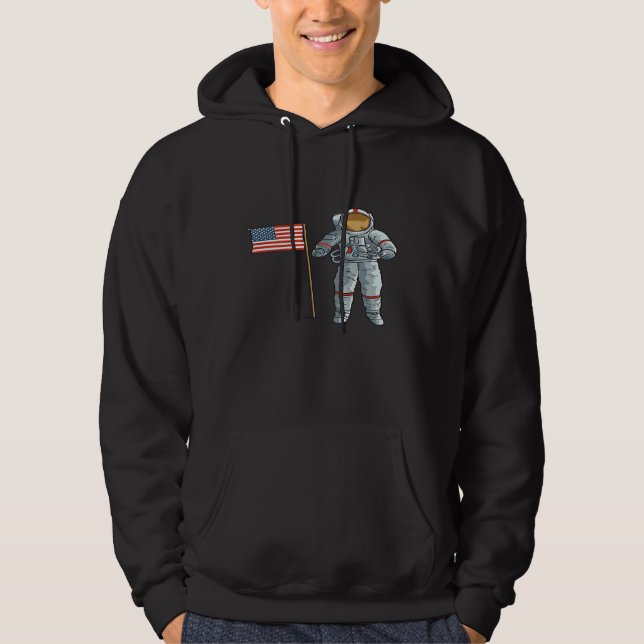 Astronaut med amerikanska Flagga Space Måne USA Hoodie (Framsida)