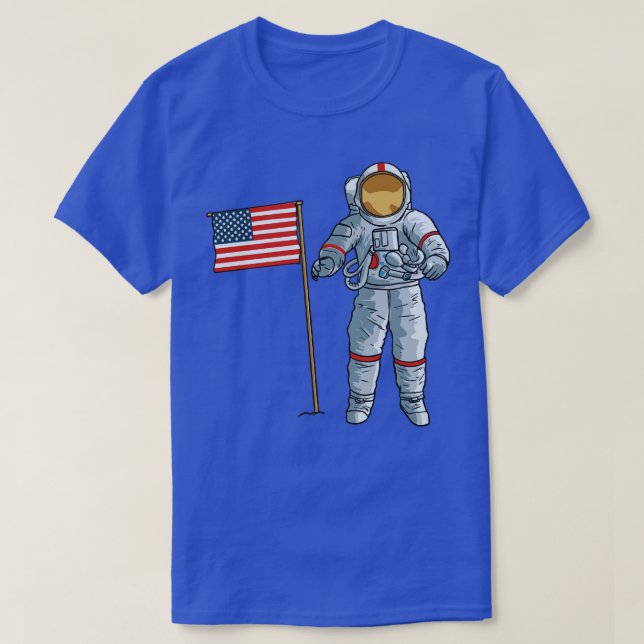 Astronaut med amerikanska Flagga Space Måne USA T Shirt (Design framsida)