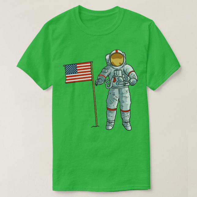 Astronaut med amerikanska Flagga Space Måne USA T Shirt (Design framsida)
