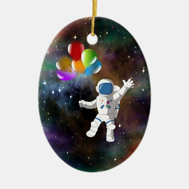 Astronaut med ballonger julgransprydnad keramik (Framsidan)