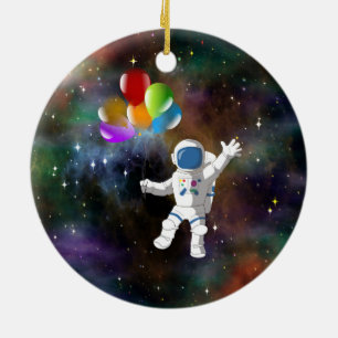 Astronaut med ballonger julgransprydnad keramik