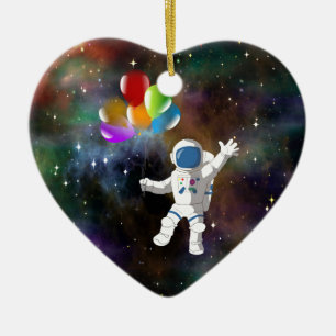 Astronaut med ballonger julgransprydnad keramik