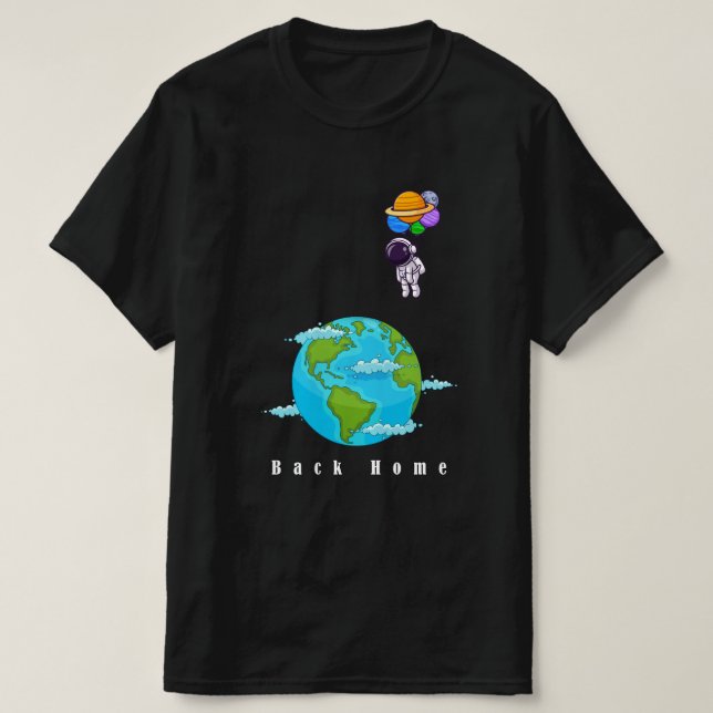 astronaut med ballonger som landar jord t-shirt (Design framsida)