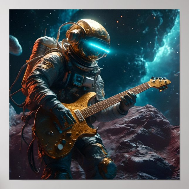 Astronaut med elektriska Guitar Visions Poster (Framsidan)