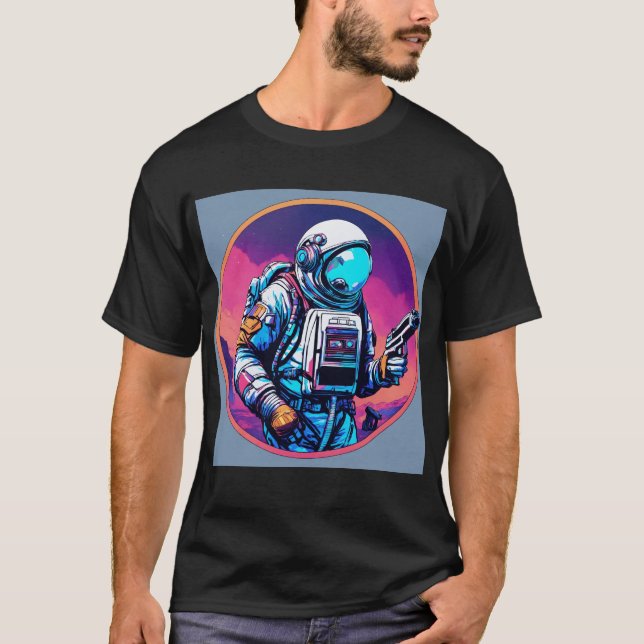 Astronaut med en Gun: Space Warrior T-Shirt (Framsida)