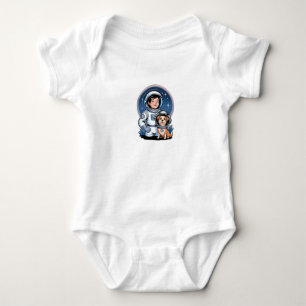 Astronaut med ett sällskapsdjur (som en hund i en t shirt