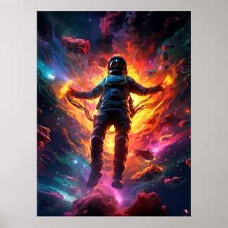 Astronaut med glödande eld poster
