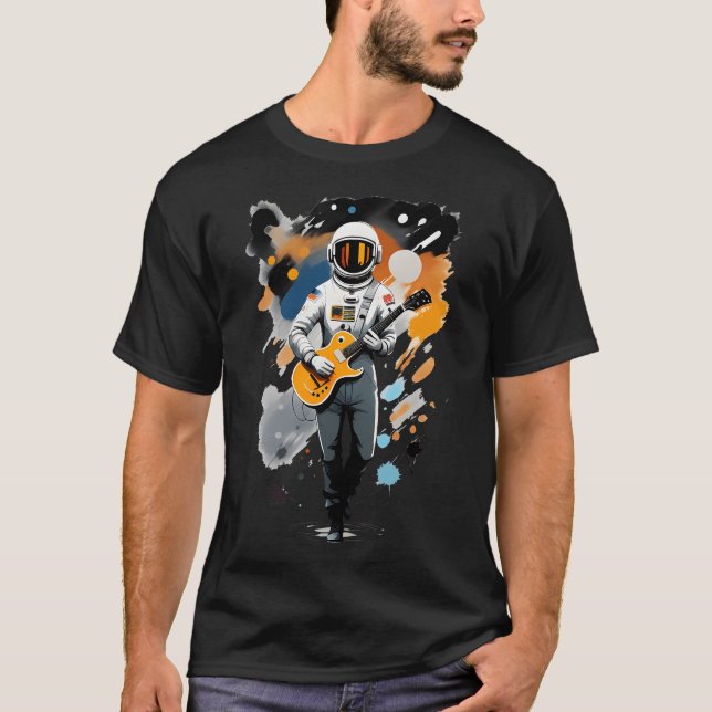 Astronaut med Guitar som spelar musik T Shirt (Framsida)