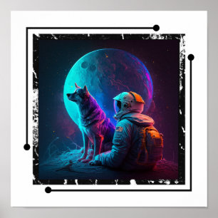 Astronaut med hund i rymden, nydesignkonst poster