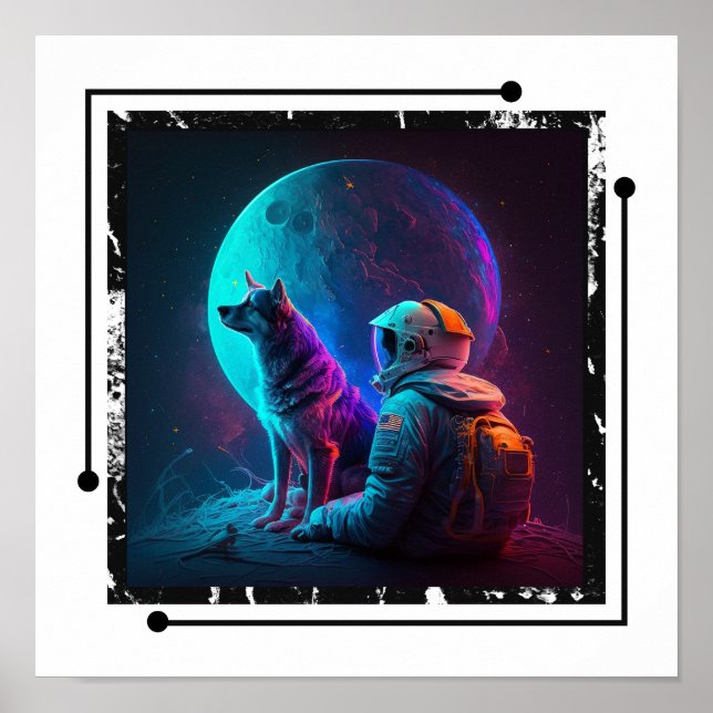 Astronaut med hund i rymden, nydesignkonst poster (Framsidan)