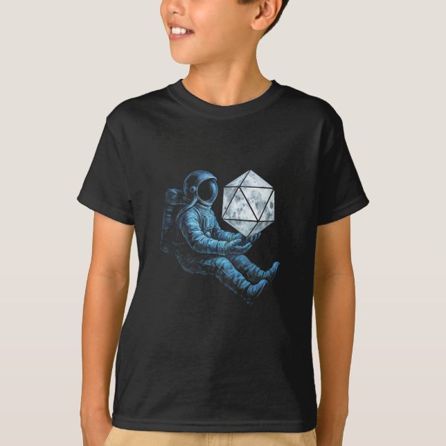 Astronaut med mån-d20 t shirt (Framsida)