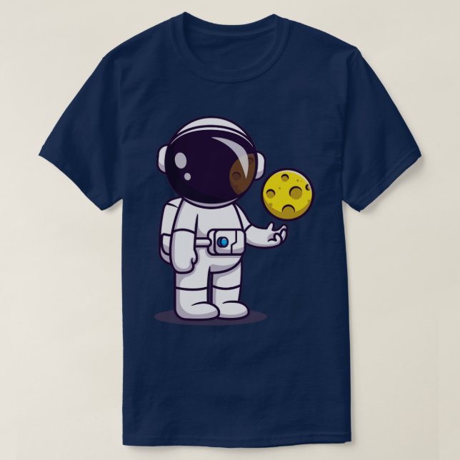 Astronaut med Måne Boll Tecknad T Shirt (Design framsida)