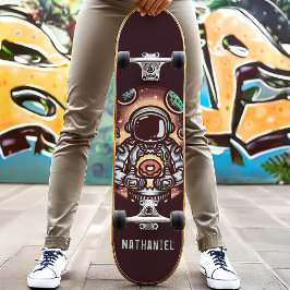 Astronaut Med Munk Roligt Personligt Namn Mini Skateboard Bräda 18,5 Cm