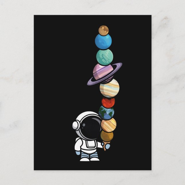 Astronaut med Planet Scoops Interstellär Glass Vykort (Framsida)