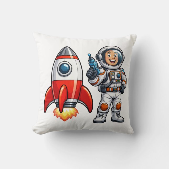 Astronaut med raketserie rymdkonst kudde (Framsida)