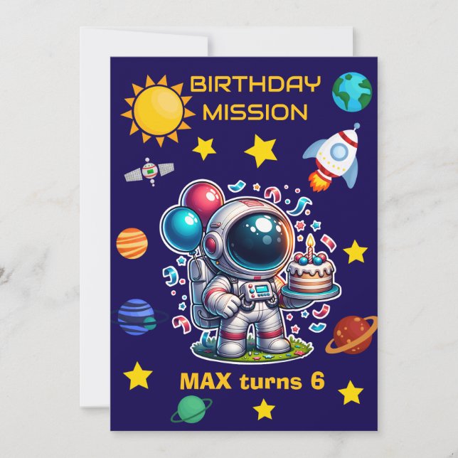 Astronaut Mission Birthday Invitation Editable Inbjudningar (Framsida)