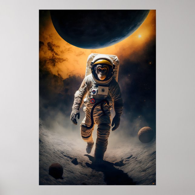 Astronaut Monkey Art Print Roligt Djur i Poster (Framsidan)