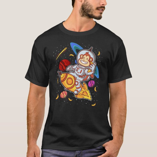 Astronaut Monkey Space Rocket Cute Funny Kids Boys T Shirt (Framsida)