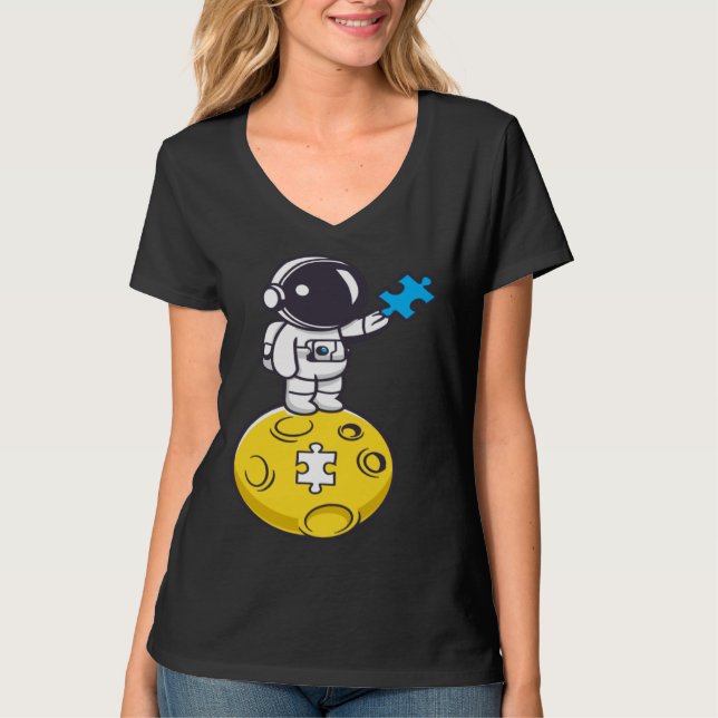 Astronaut Moon Autism Puzzle Autistic Child Autism T Shirt (Framsida)