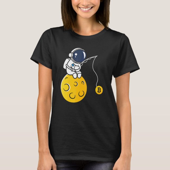 Astronaut Moon Fishing BTC Crypto Cryptocurrency B T Shirt (Framsida)