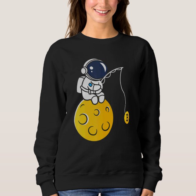 Astronaut Moon Fishing BTC Crypto Cryptocurrency B T Shirt (Framsida)