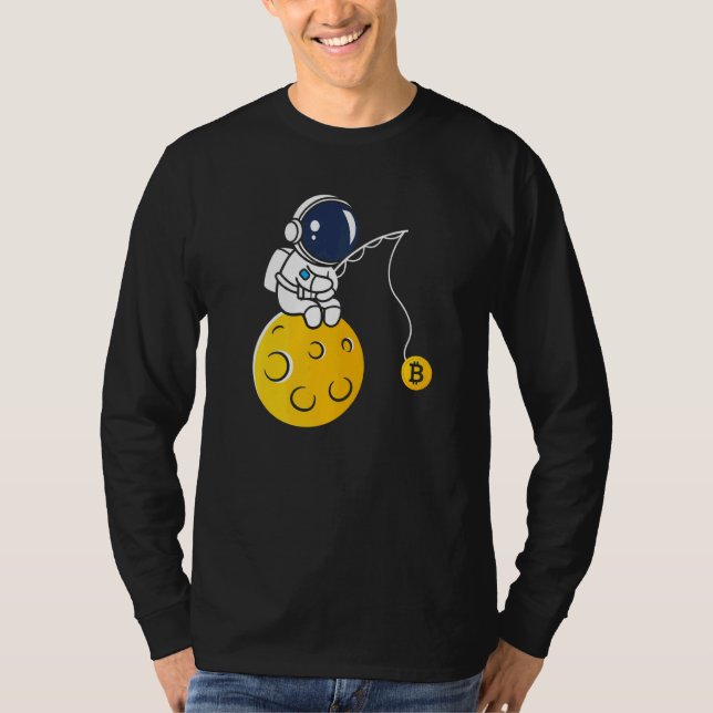 Astronaut Moon Fishing BTC Crypto Cryptocurrency B T Shirt (Framsida)