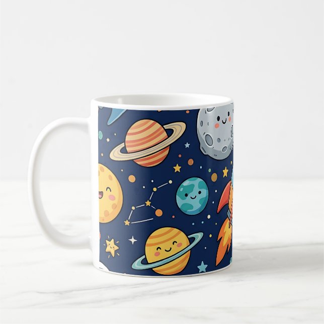 Astronaut Moon Rocket Mugg – Sött Barnmönster (Vänster)
