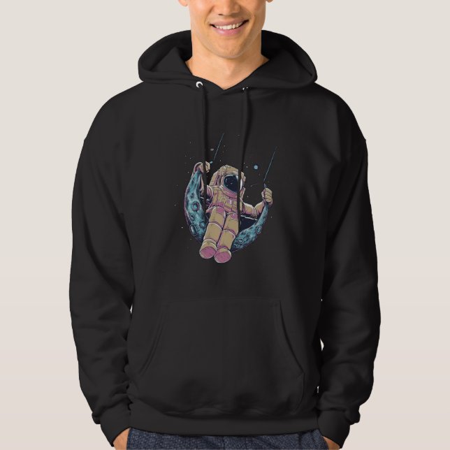 Astronaut  Moon Space Driver Swinging on the Moon Hoodie (Framsida)