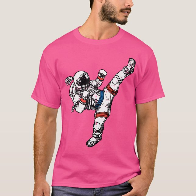 Astronaut Muay Thai Fighter Space Martial Arts Man T Shirt (Framsida)