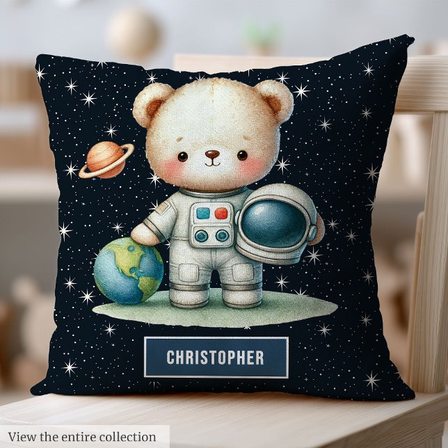 Astronaut Nalle Pojke Pillow Personlig Kudde (Astronaut Teddy Bear Baby Boy Pillow Personalized)