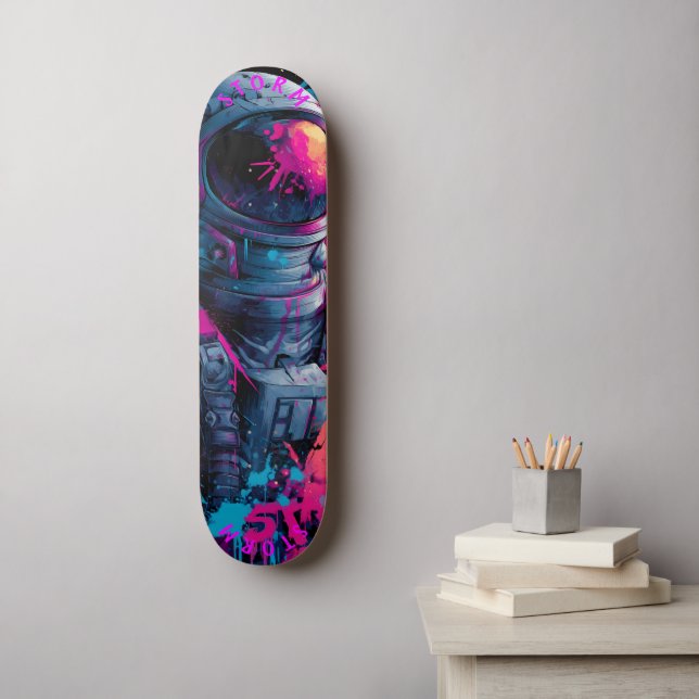 Astronaut Neon Graffiti Art – Begränsad Upplaga Mini Skateboard Bräda 18,5 Cm (Väggkonst)